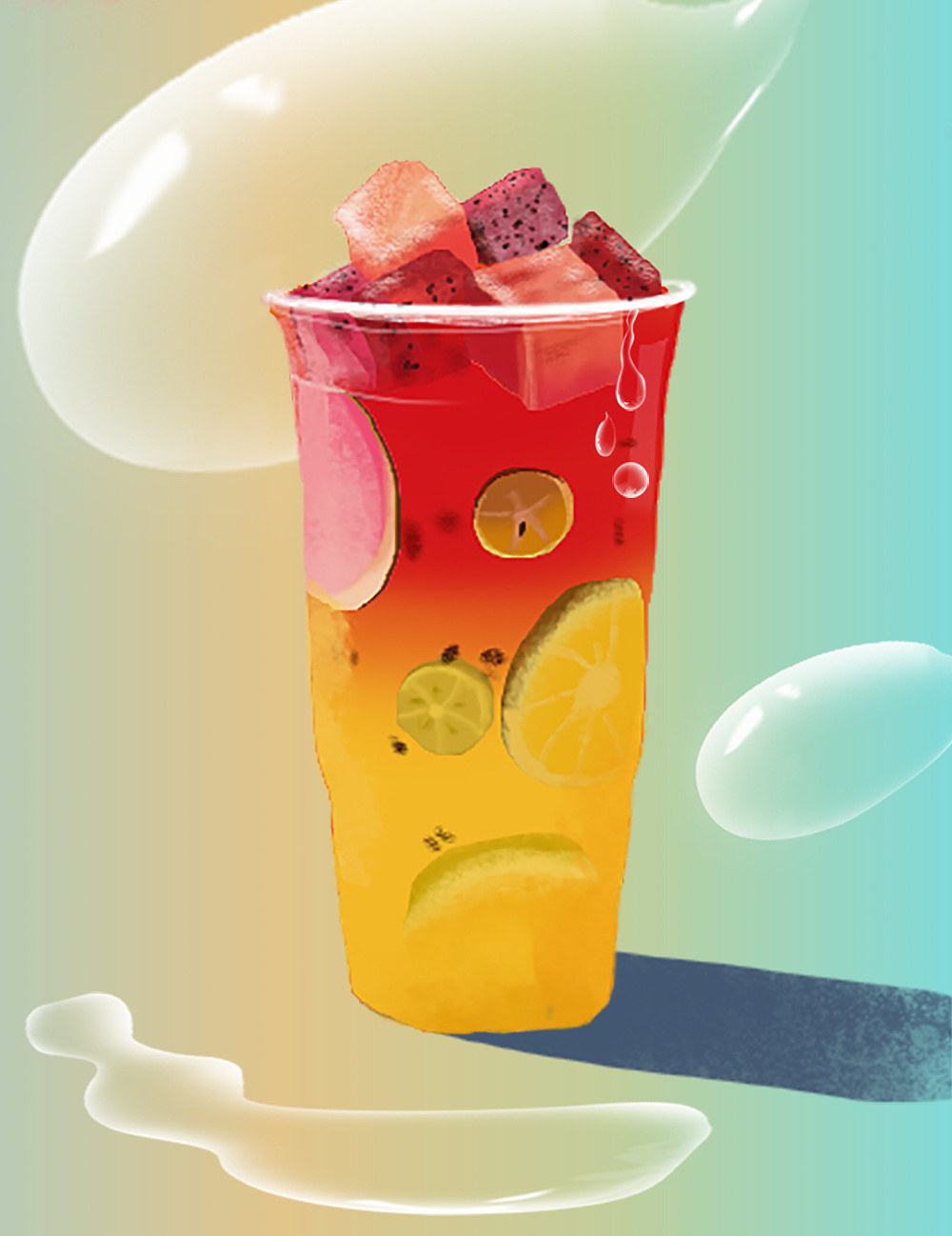 手绘 满满水果茶